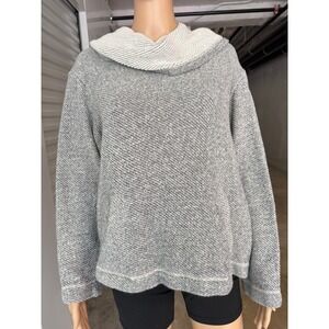 EILEEN FISHER Organic Cotton Grey Marled Cowl Neck Hoodie Sweater Large
